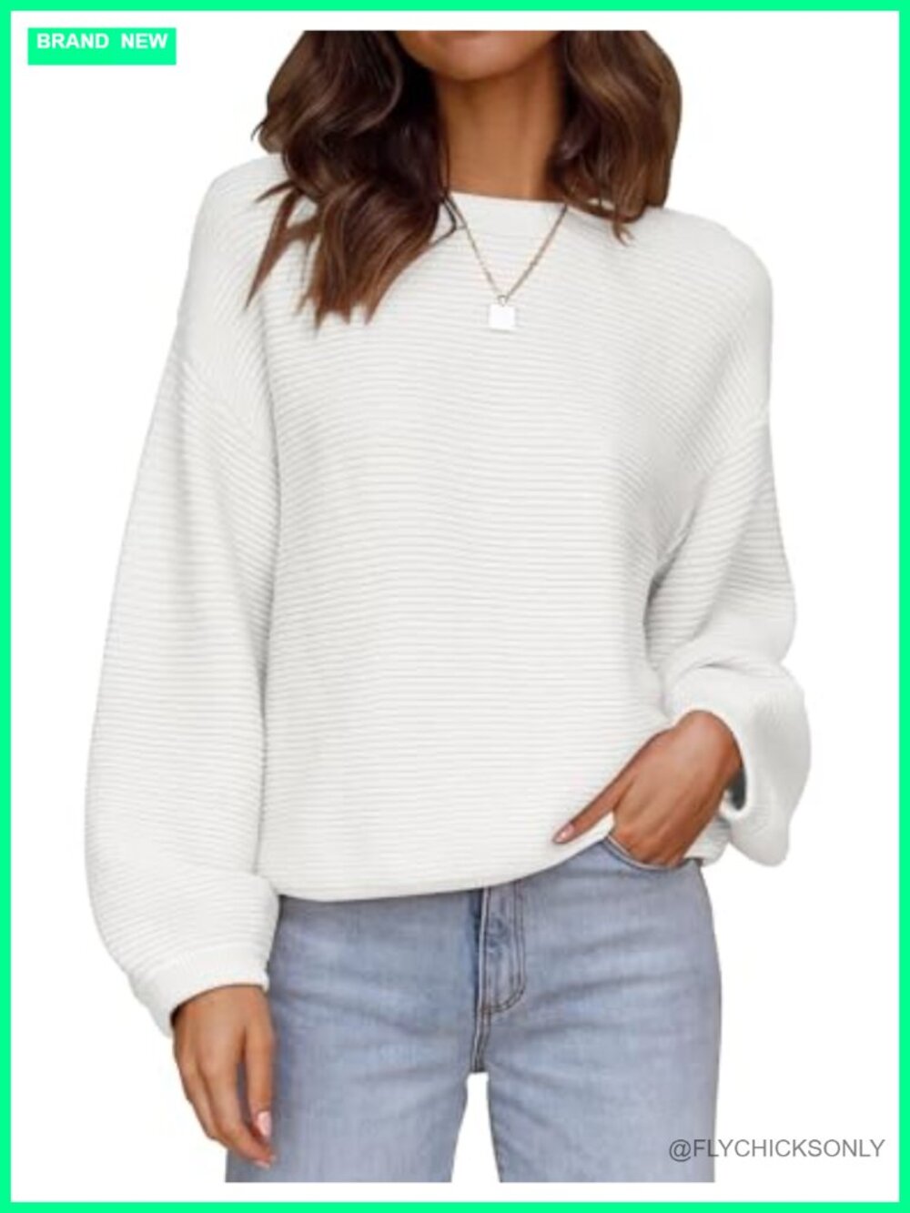 ZESICA Women's Long Sleeve Knit Pullover Sweater Boat Neck Lantern Sleeves